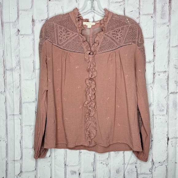 Anthropologie Forever That Girl Stephine Button Down Top Sz 4 Lace Boho Western - Picture 1 of 8
